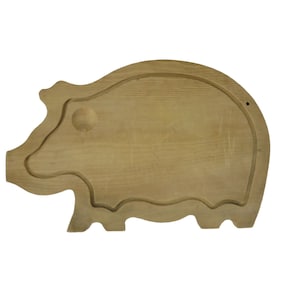 Vintage Solid Wooden Piggy Shape Cutting Board 12” Drip Catch Groove Farmhouse Country Kitchen Folk Art USA