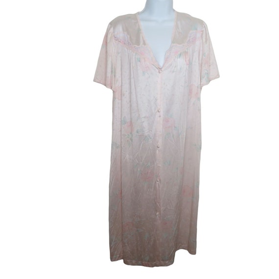 Vintage 70s Vanity Fair Robe: Pink Floral Lace Ny… - image 7