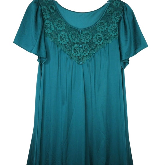 Vintage 70s Shadow Line Long Teal Green Nightgown… - image 3