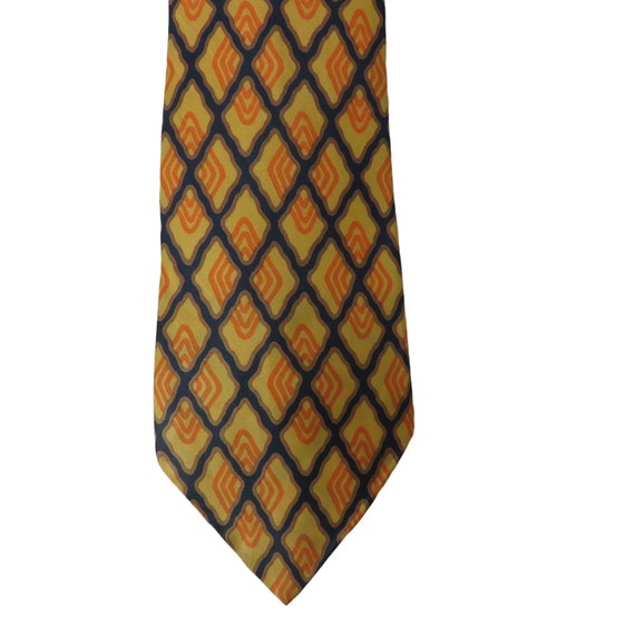 Vintage 70s Orange Blue Geometric Men's Necktie 1… - image 4