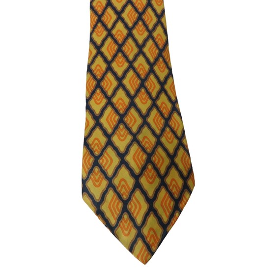 Vintage 70s Orange Blue Geometric Men's Necktie 1… - image 5