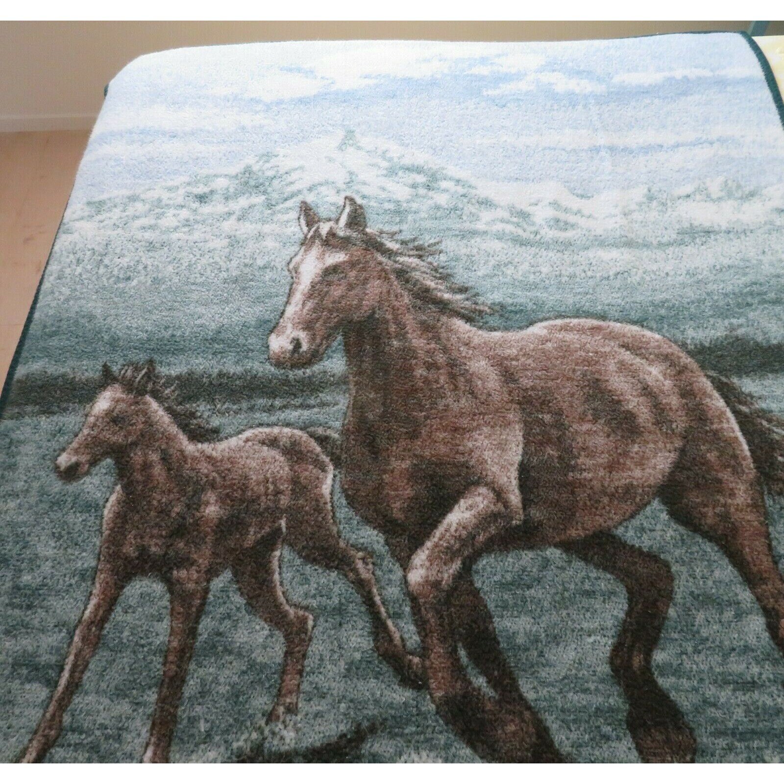 Vintage Biederlack Reversible Blanket Horses Snow Mountains Etsy