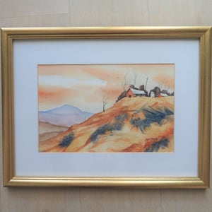 水彩画 風景画 サイン入り 木製フレーム