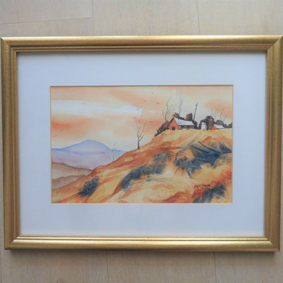 Vintage Watercolor Painting Landscape Wood Framed Matted - Etsy