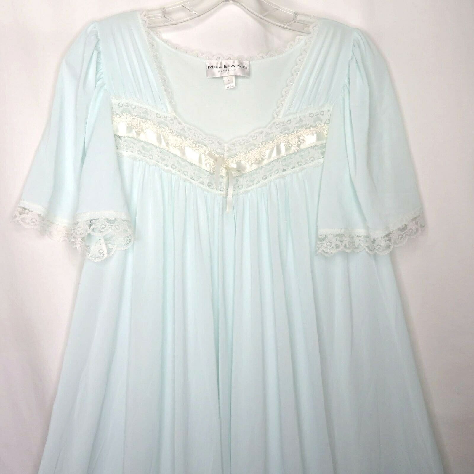 Vintage Miss Elaine Blue Full Length Night Gown S Nylon USA Union Tag New Old Stock Etsy UK