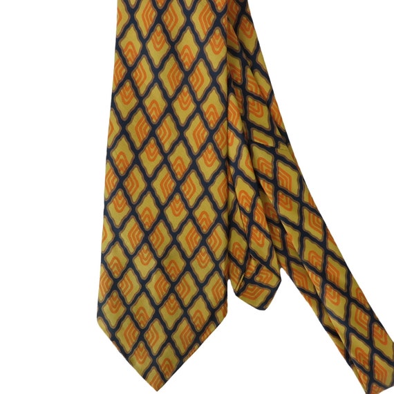 Vintage 70s Orange Blue Geometric Men's Necktie 1… - image 1