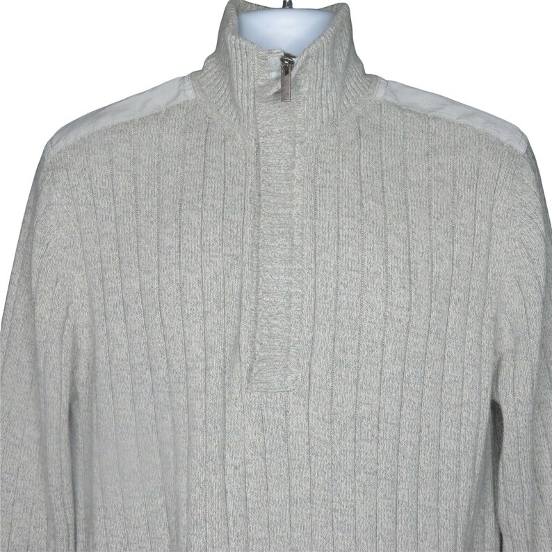 Vintage 90s Calvin Klein Pullover Ribbed Sweater Mens L Grey 1/4 Zip Cotton Epaulets image 2