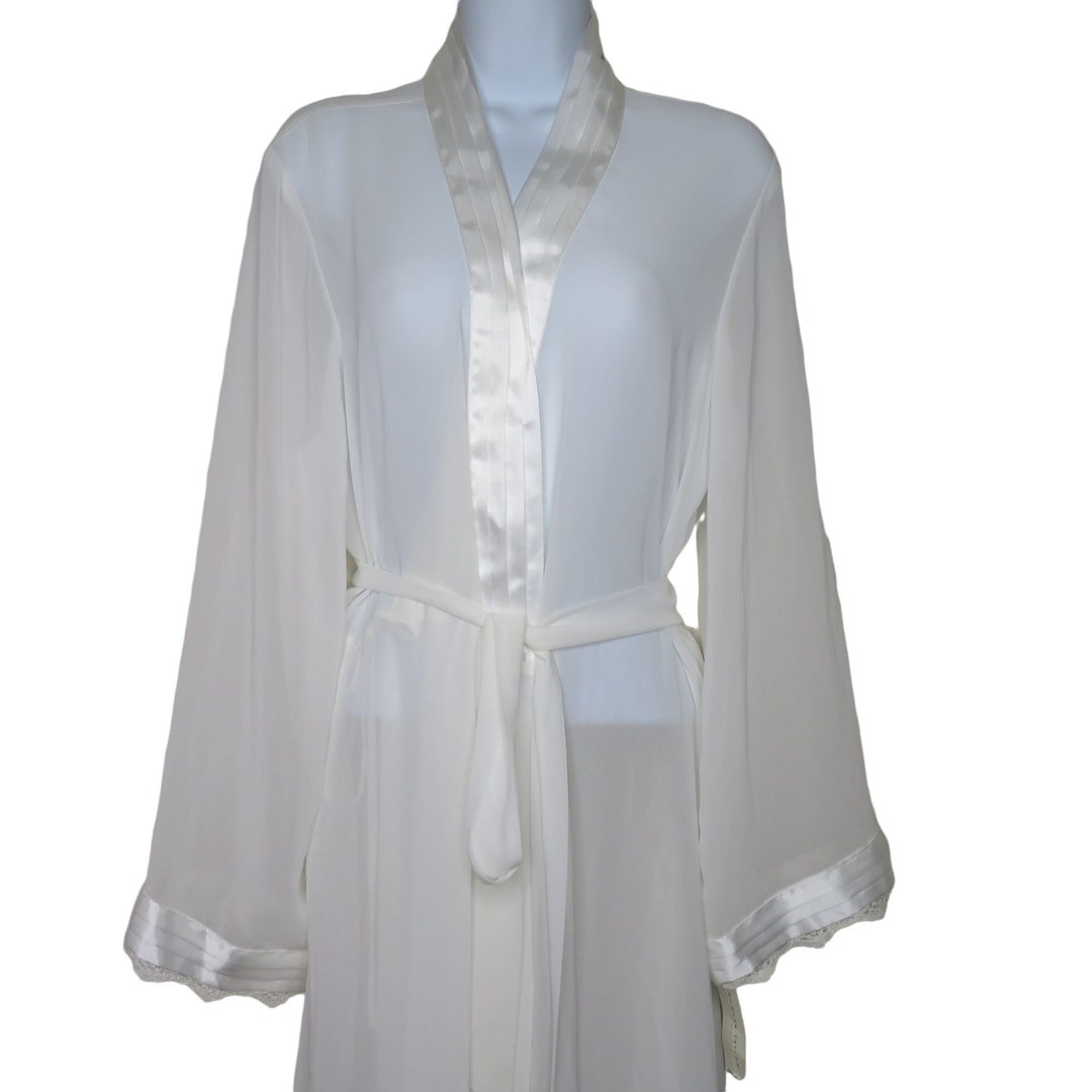 Taylor Intimates Sheer White Robe L Satin Lace Knee Etsy