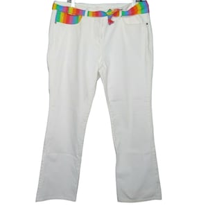Eileen Fisher White Denim Cotton Stretch Jeans L Pride Week Rainbow Embellished