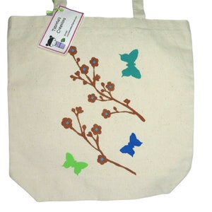 New Old Stock Hand Painted Beige Canvas Tote Shoulder Bag Shipping Bag 13 x 13