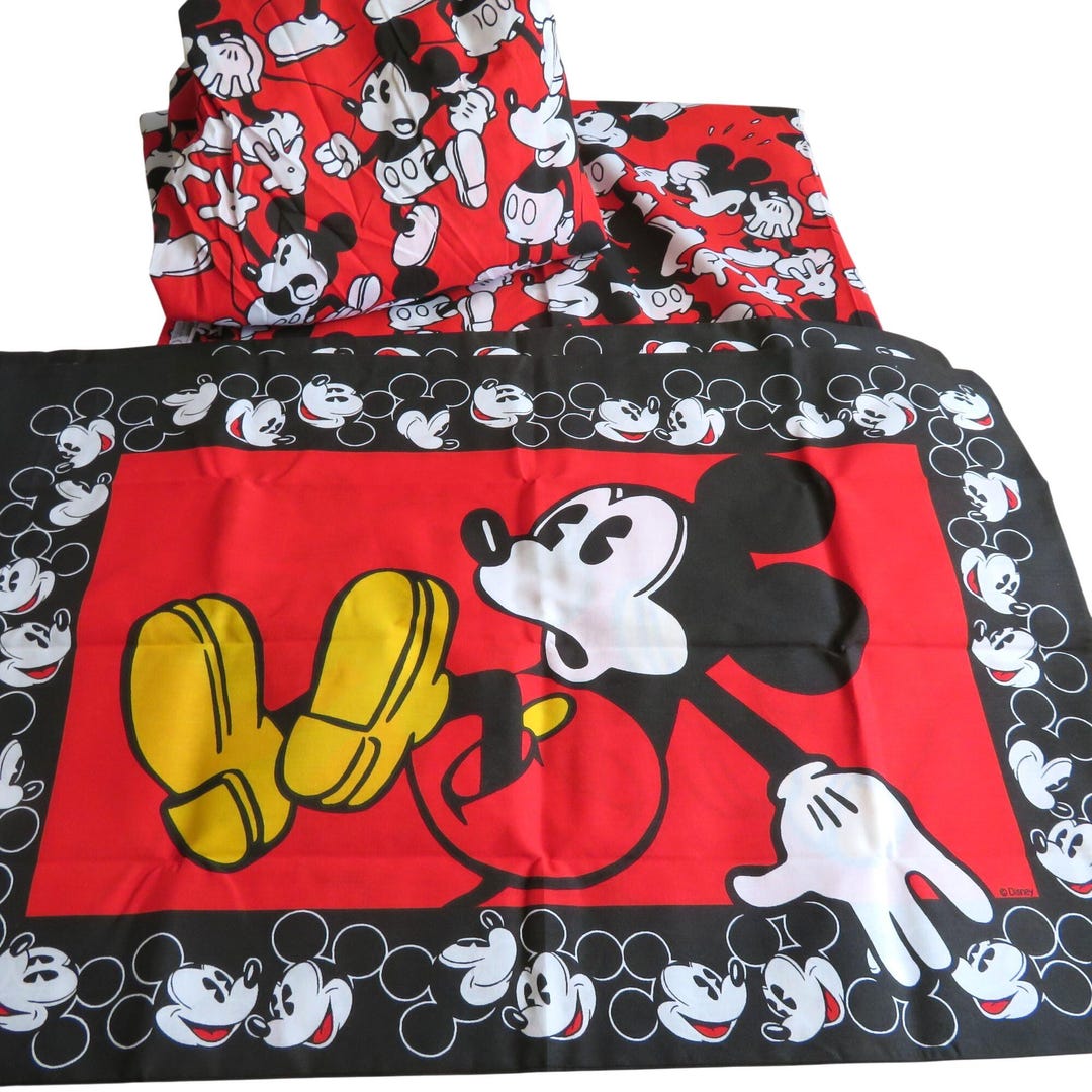 New Vintage Disney Mickey Mouse Full Sheet Set & Pillowcase 4pc Made in ...