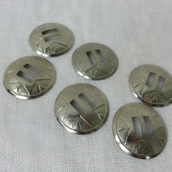 Vintage 70s Lot of 6 Silver Tone Metal Concho Slotted Slides Belt Crafts Sewing