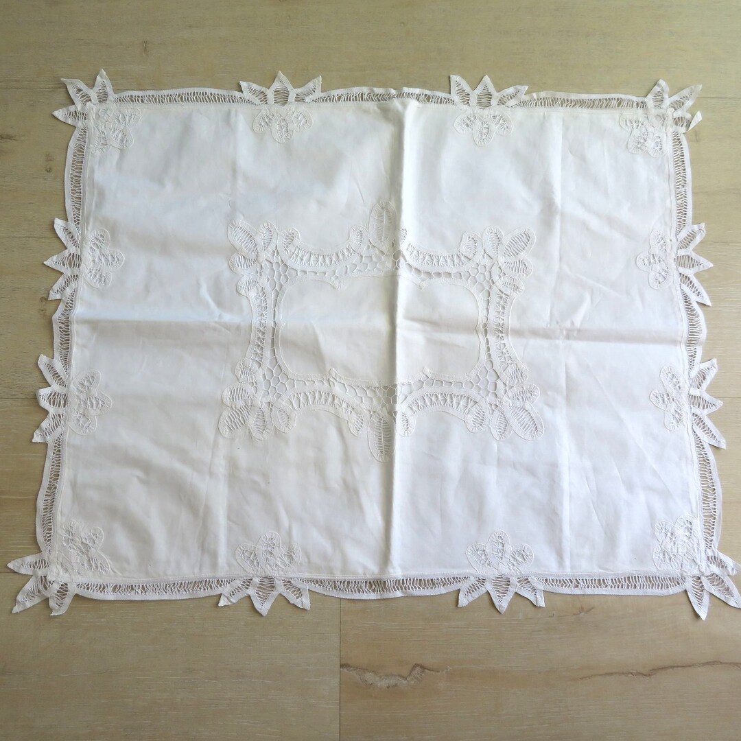 Vintage White Battenburg Lace Sham Pillowcase One 1 Throw Pillow Cover