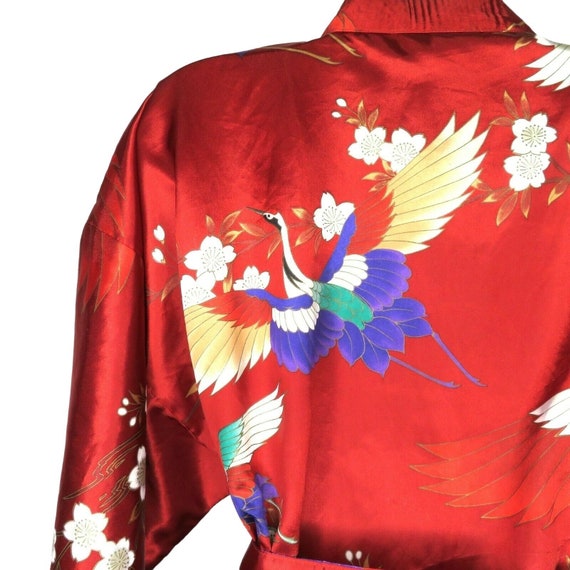 Vintage Kimono Robe One Size Burgundy Red Cranes … - image 8