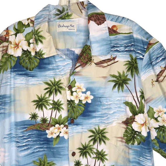 Vintage 60s Bishop St Aloha Shirt Mens L Matching Pocket Coconut 