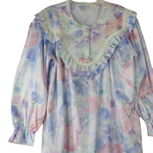 Vintage 60er Jahre Blumen Aquarell lange Nachthemd Hauskleid Robe M Baumwolle gefüttert Pullover bescheidene Taschen USA New Old Stock