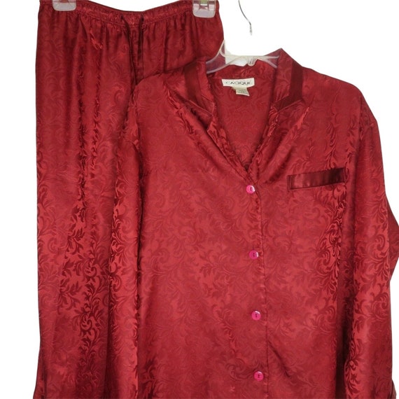 Vintage 90s Y2K Red Satin Brocade Pajama Set L Lo… - image 10