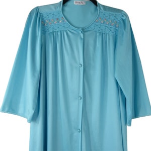 Vintage 70s Vanity Fair Blue Robe Dressing Gown Housecoat Women&#39;s Small Nylon Made in USA
