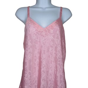 Vintage J.O. Intimates Pink Brocade Slip Nightgown M Pink Knee Length Low Back Spaghetti Strap