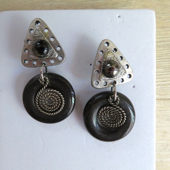Vintage Artisan Post Dangle Drop Earrings Boho Hippie Unsigned Unmarked