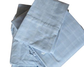 Vintage Martha Stewart Everyday tweeling lakenset lichtblauw geruit, nieuw gemaakt in de VS