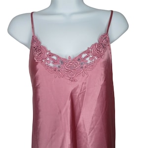Vintage Intimate Affair Satin Chemise Slip Camicia da notte L Pizzo Schiena bassa Made in USA