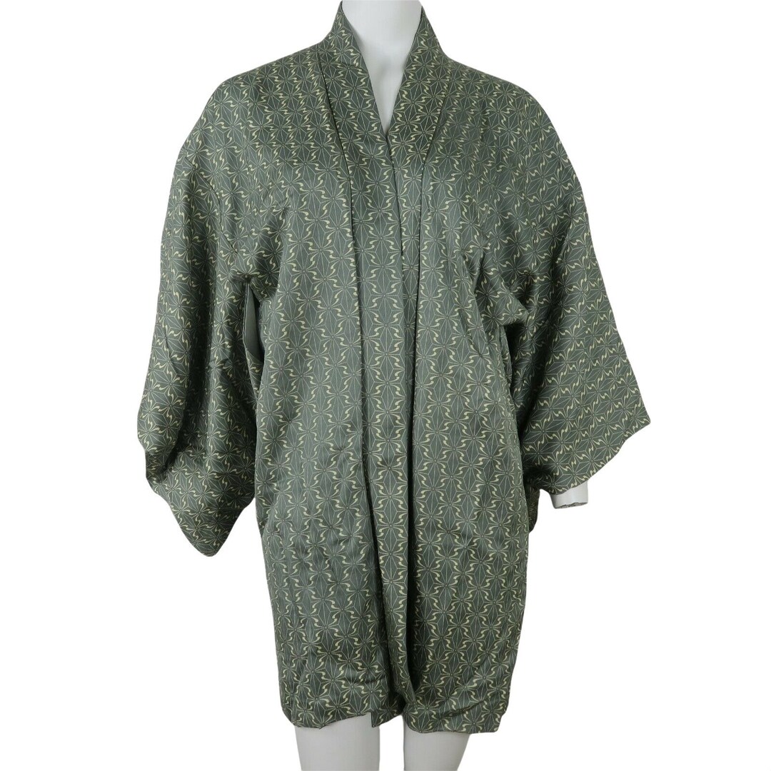 Hakui Robe Handmade Silk Japanese Kimono Haori Robe Gray Beige One Size New ...