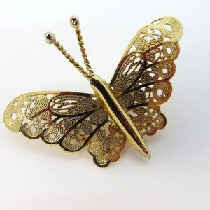 Vintage Filigree Butterfly Brooch Pin Gold Tone Costume Jewelry Dainty Unmarked MCM Mid Century Modern