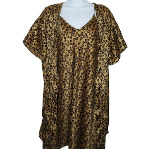 Vintage Intimate Moods Peignoir Set L Brown Animal Print Slip Nightgown Robe
