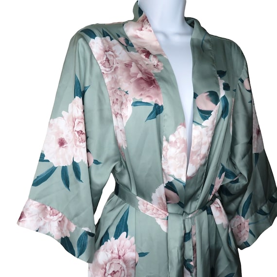 Vintage DB Studio Kimono Robe M Dusty Sage Pink R… - image 4
