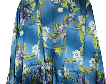 Conjunto de bata y camisón de satén azul con estampado floral talla XL de la marca Vintage Morgan Taylor Intimates.