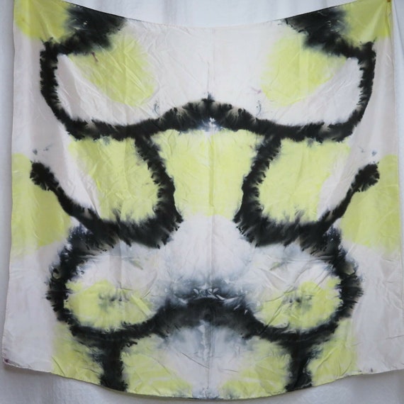 Vintage Silk Neck Scarf Hand Rolled Yellow Black … - image 5