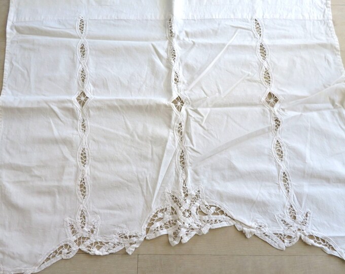 Vintage Battenburg Lace Embordered Window Curtain Panel Beige 29 X 25