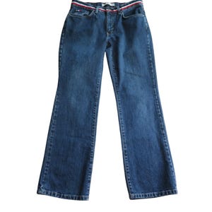 VTG Y2K Tommy Hilfiger Women 8 (32x31) USA Jacquard Stripe Waistband Blue Jeans