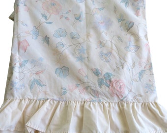 Vintage Wamsutta Twin Sheet Set 1 Flat 1 Fitted Beige Floral Ruffle Edge No Iron Percale USA