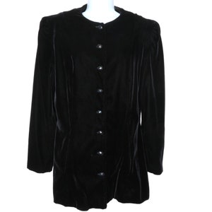Vintage DASHDI Black Velvet Jacket Coat M Button Front Slit Pockets Guru Goth Grunge Formal USA Made