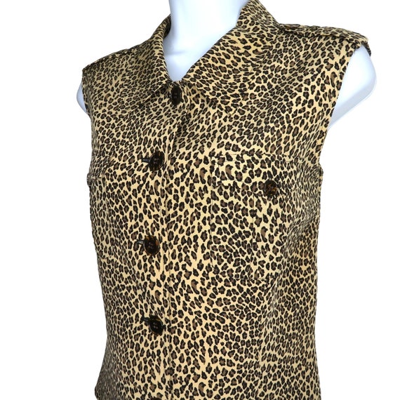 Vintage 90s Ann Klein Silk Blouse M Leopard Print… - image 2