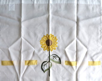 Vintage Set of 3 Curtain Panels White Yellow Gingham Sunflower Kitchen Café Curtain Window New Old Stock