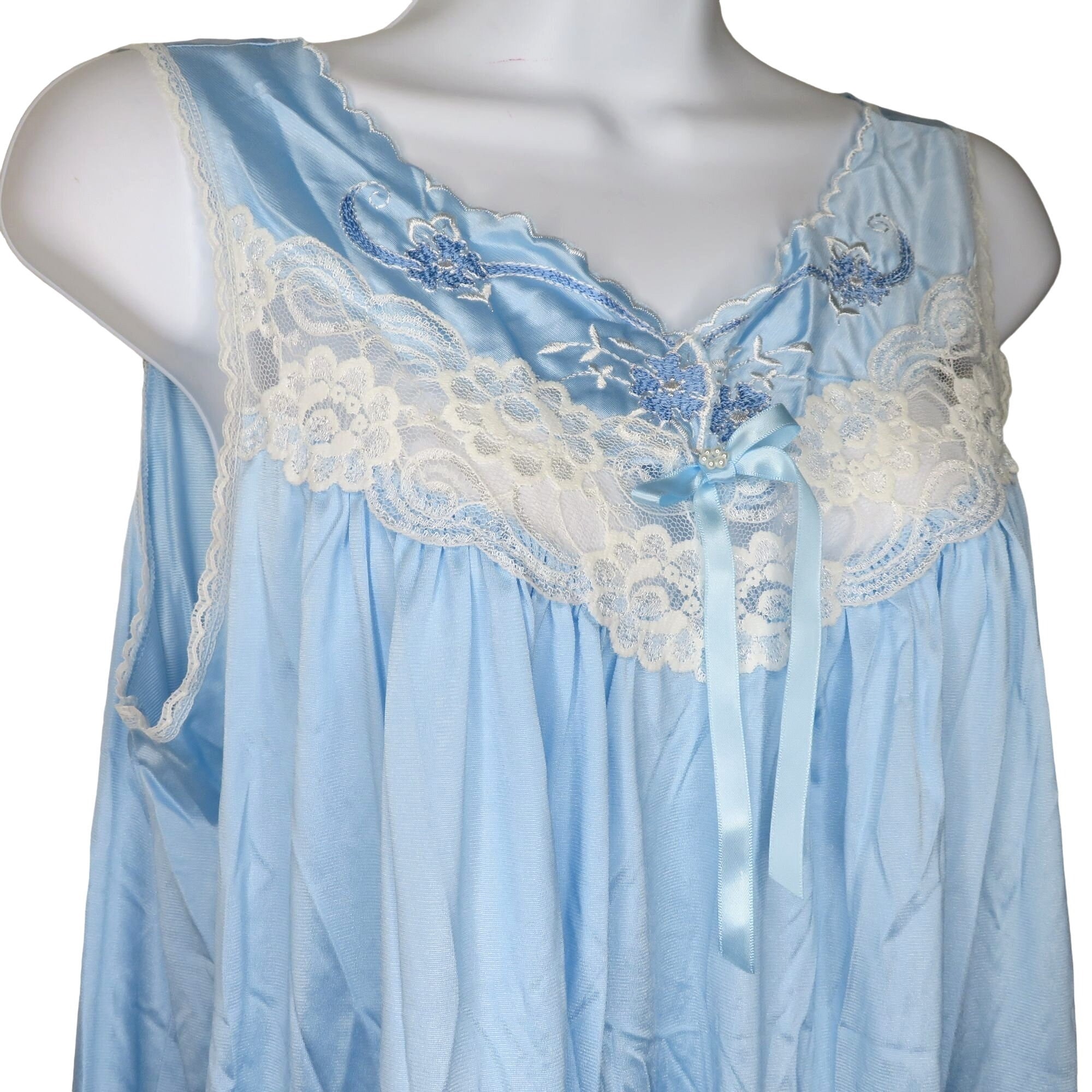 Vintage Vanity Fair Nylon Nightgown S Blue Lace Sleeveless USA - Etsy