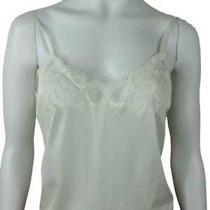 Vintage 80s VASSARETTE White Camisole Slip Top M Nylon Lingerie Y2K Pin Up USA Made