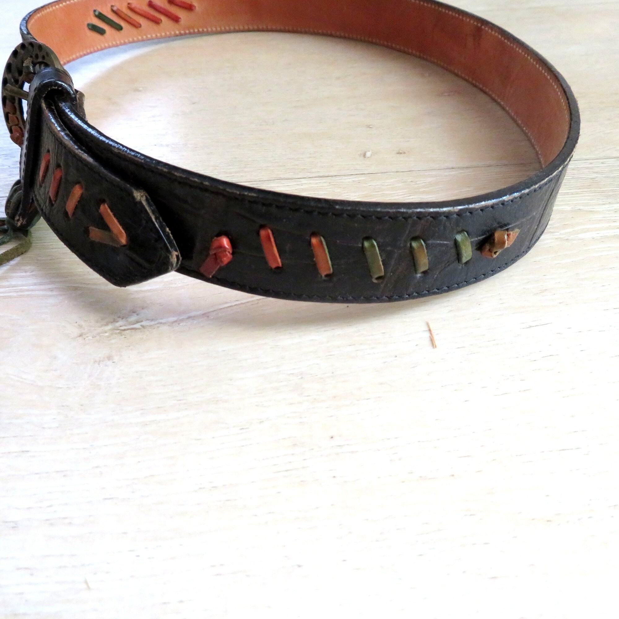 大特価!! Vintage Womens Embossed Black Belt Leather Falchi Carlos 80s 小物