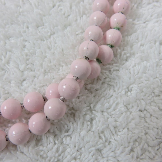 Vintage 50s Pink Metal Beaded Necklace Signed - image 9