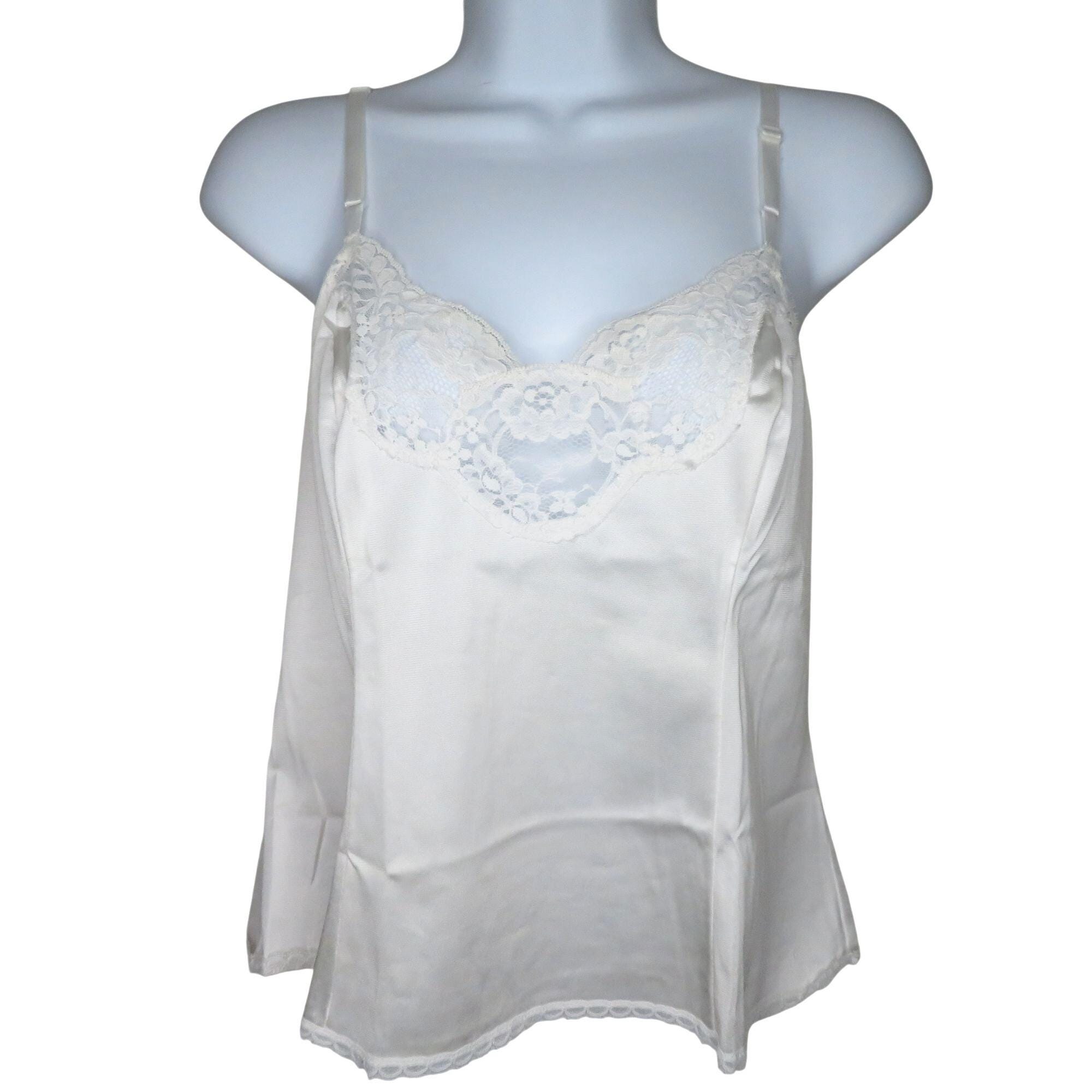 Vintage Adonna White Nylon Camisole Top Lace Womens 36 Adjustable