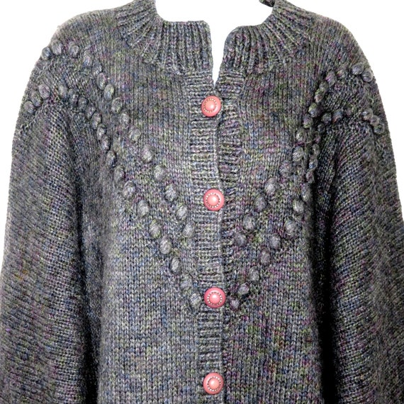 Vintage Hand Knitted Cardigan Sweater XL Gray Pur… - image 4