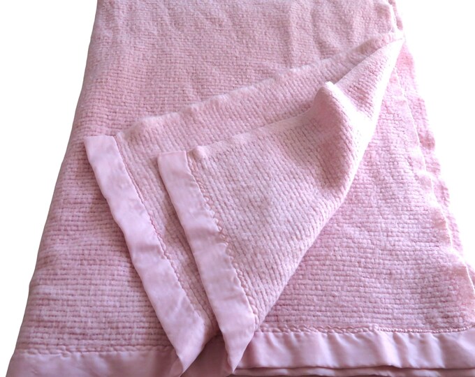 Vintage Queen/full Acrylic Waffle Weave Blanket Pink Satin Etsy
