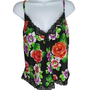 Vintage Victoria&#39;s Secret Gold Label Camisole S Floral Black Lace Slip Lingerie