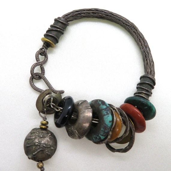 Vintage 70s Handmade Artisan Bracelet Woven Metal… - image 9