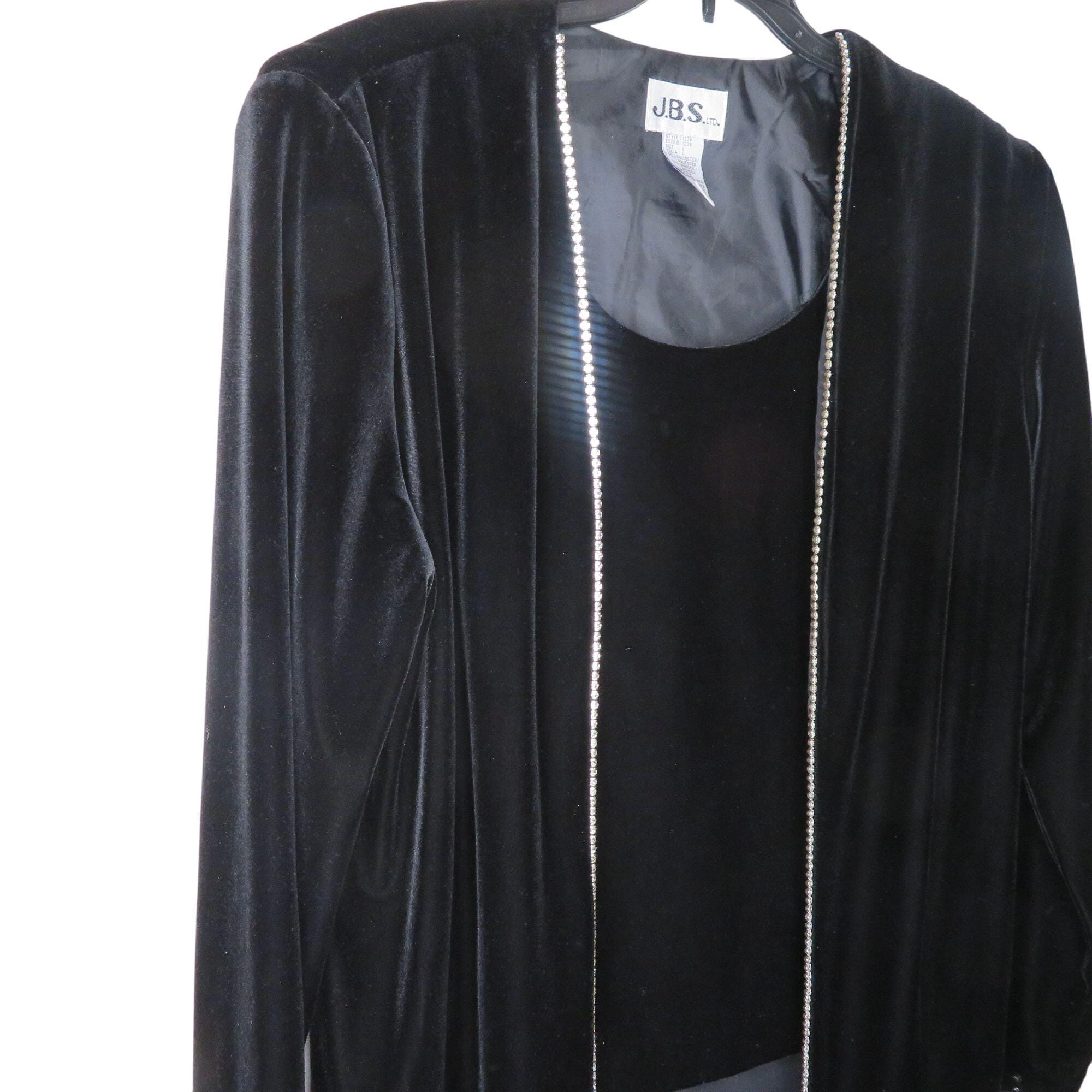 J.B.S. Ltd. Womens L Black Velvet Long Jacket Attached Tank 