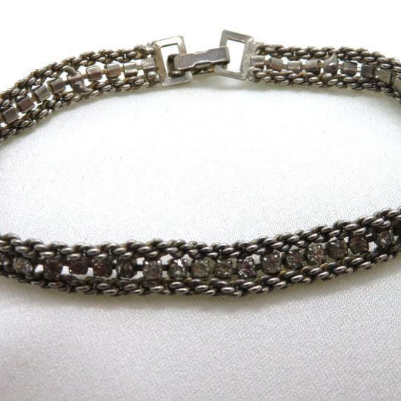 Vintage Silver Tone Clear Rhinestone Tennis Brace… - image 7