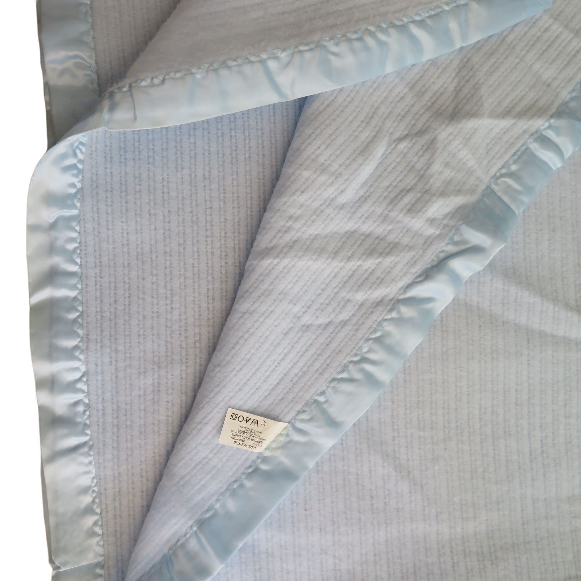 Vintage Acrylic Waffle Weave Baby Blue Blanket Satin Trim Full Etsy